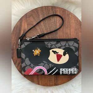 COACH Poppy Chan PEPPER Signature Black Coated Canvas Wristlet